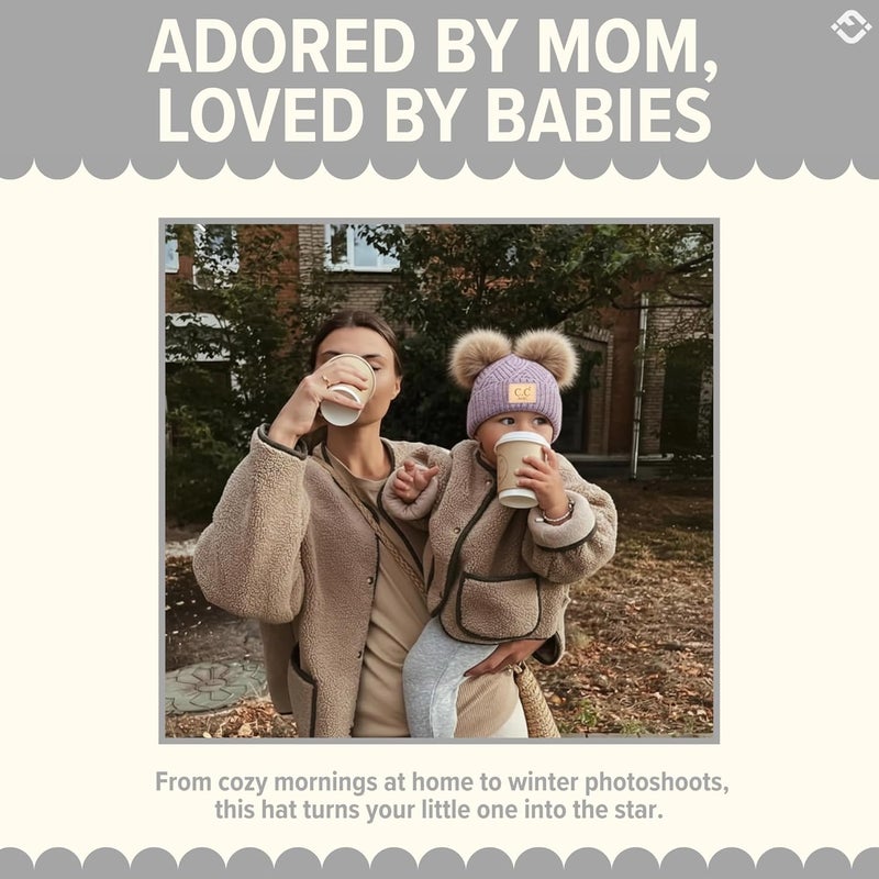 Funky Junque Double Pom Pom Baby Beanie – Newborn Girl Winter Hat 0–12 Months, Cute Cozy Knit Infant Beanies for Cold Weather - Image 5